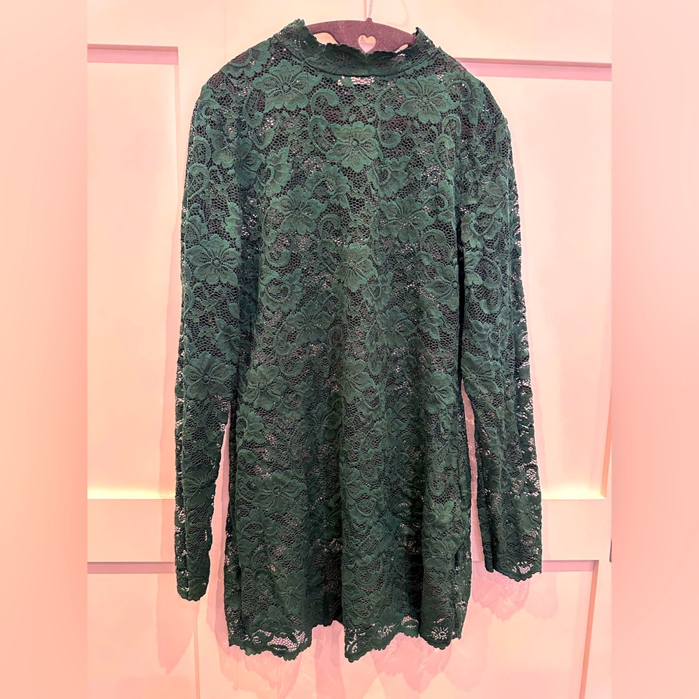 Avidlove Womens Sheer Lace Dress Sexy Long Sleeve Dress for Party (No Lining) XL
